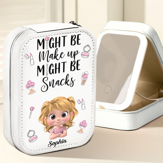 Might Be Make Up Might Be Snacks - Personalized Custom Jewelry Box With LED Mirror