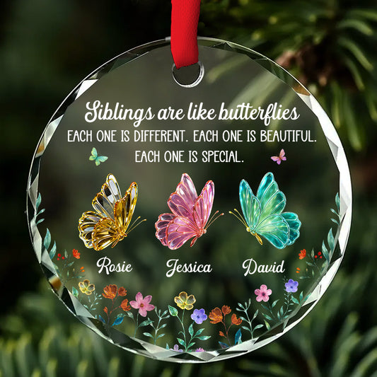 Festive Sibling Love - Personalized Custom Glass Ornament