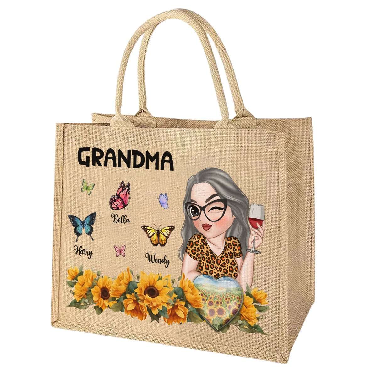 Personalized Floral Canvas Tote Bag – Custom Name Reusable Grocery Bag - View #3