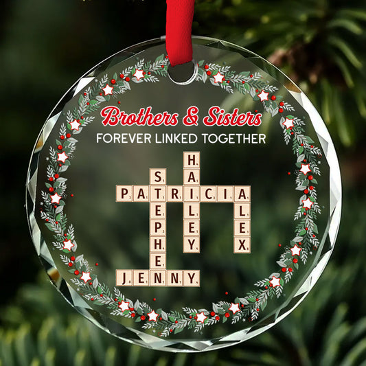 Siblings Forever Linked Together 2025 - Personalized Custom Glass Ornament