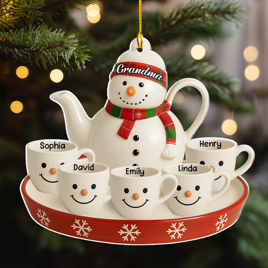 Snowman Smile Tea Set - Personalized Custom Acrylic Ornament