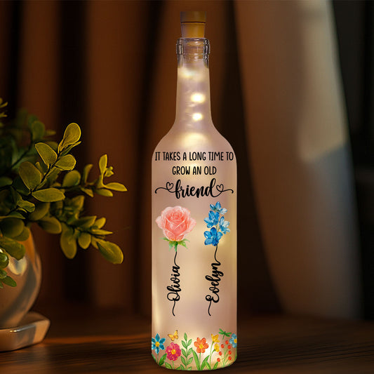 Long Time To Grow Old Friends Glass Flower - Personalized Custom Bottle Lamp