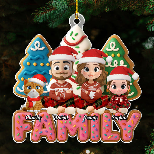 Sweet Family With Cat - Personalized Custom Acrylic Ornament