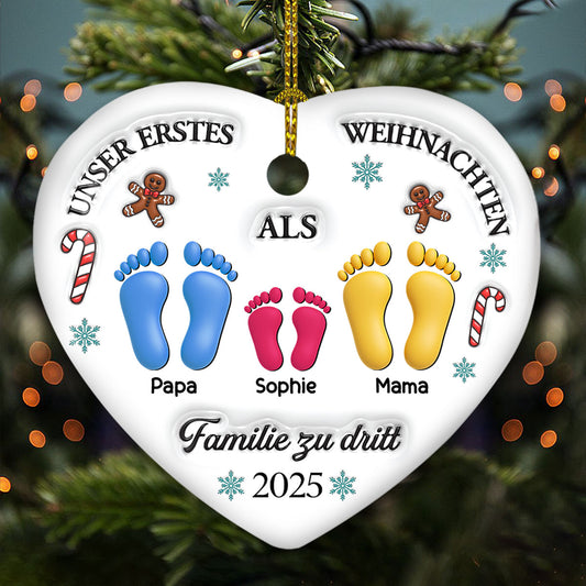 Unser erstes Weihnachten – Personalisierter Herz-Keramikanhänger mit 3D-Effekt