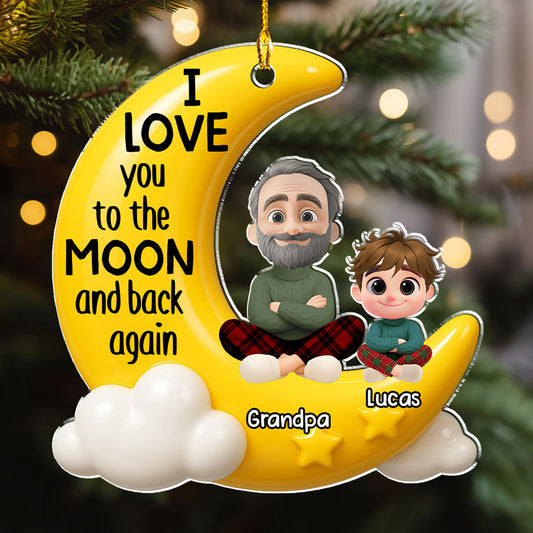 Grandpa And Grandkid On The Moon - Personalized Custom Acrylic Ornament