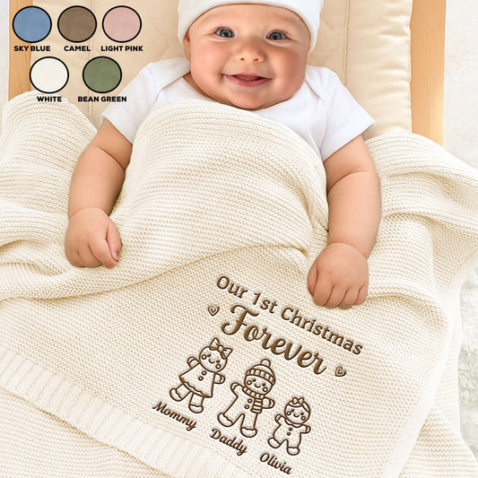 Our 1st Christmas Together - Personalized Custom Embroidered Knitted Baby Blanket