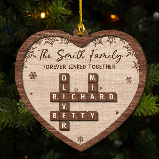 Family Crossword Heart Shape - Personalized Custom Freeshape 2-Layered Wood Ornament