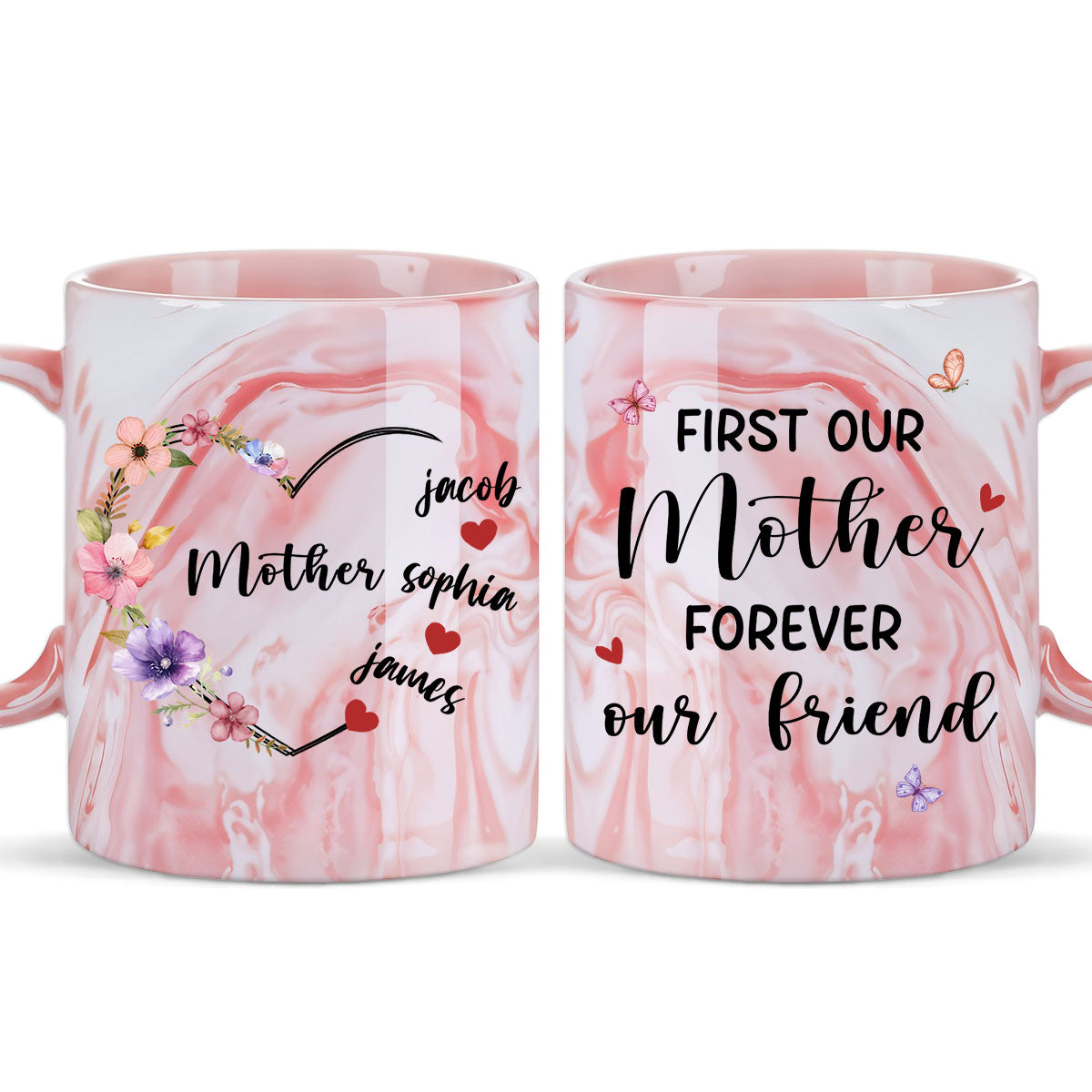 Sweethearts Of Mom - Personalized Custom Pink Marble Mug – Wrappiness Gifts