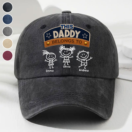Forever Belongs To Dad Grandpa - Personalized Custom Vintage Washed Denim Cap