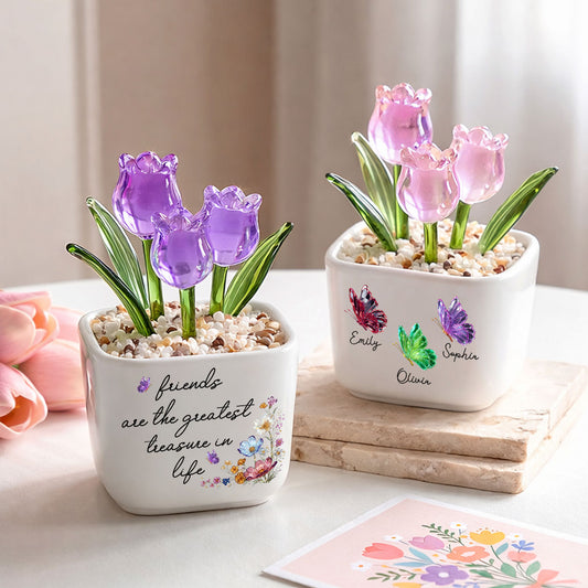 Treasured Friend - Personalized Custom Glass Everlasting Tulips