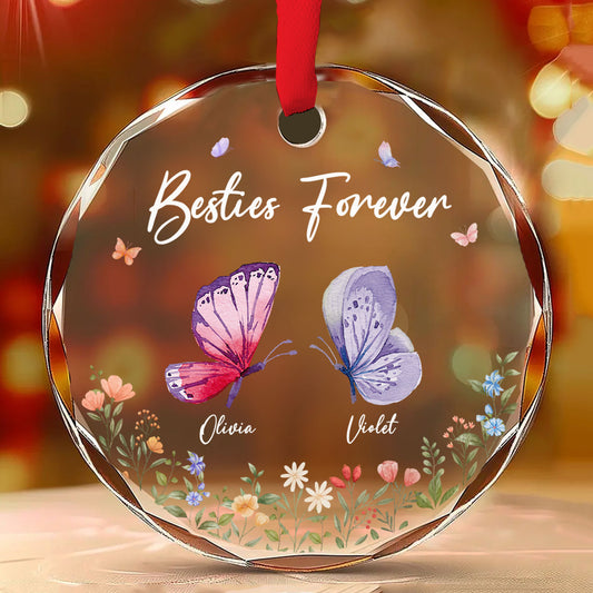 Butterfly Besties Forever - Personalized Custom Glass Ornament