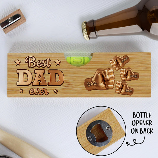 Gold Best Dad - Personalized Custom Wooden Spirit Level Bottle Opener