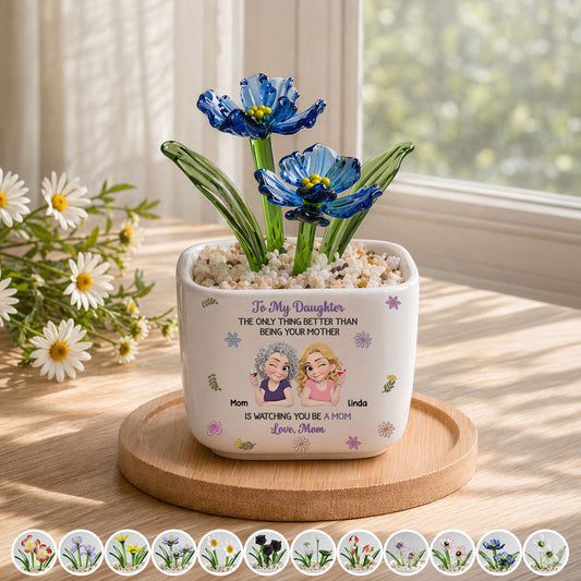 Linked Together Cartoon - Personalized Custom Glass Birth Month Flower