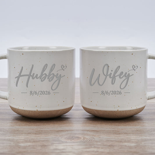 Hubby And Wifey - Personalized Custom Engraved Pottery Mug