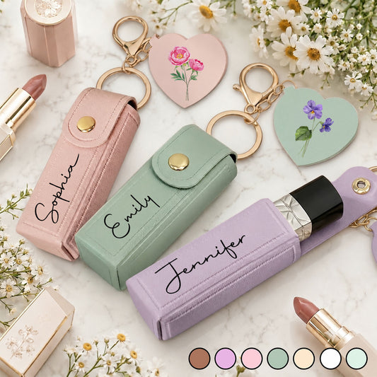 Friends Are Flowers That Never Fade - Personalized Custom Leather Lipstick Case Keychain With Mirror