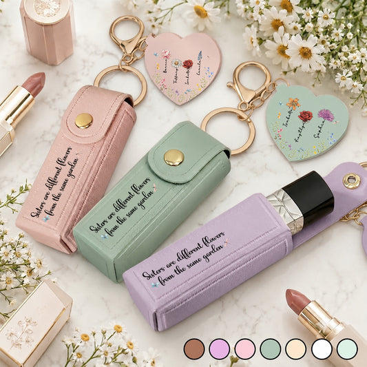 From The Same Garden - Personalized Custom Leather Lipstick Case Keychain With Mirror