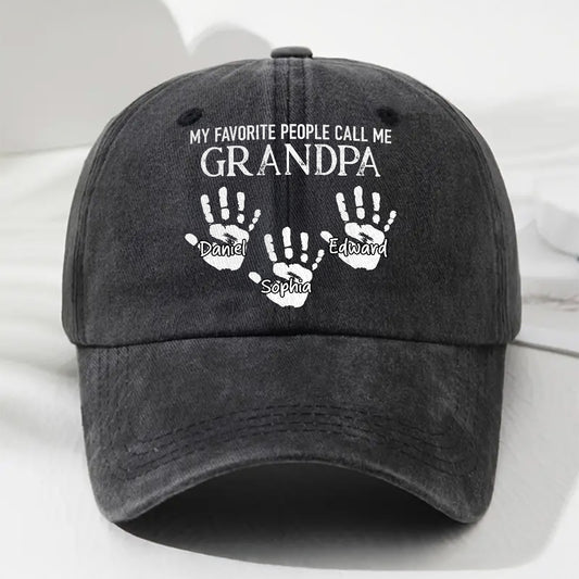 My Fav People Call Me Grandpa - Personalized Custom Vintage Washed Denim Cap