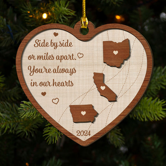 Long Distance Family State Map - Personalized Custom Freeshape 2-Layered Wood Ornament