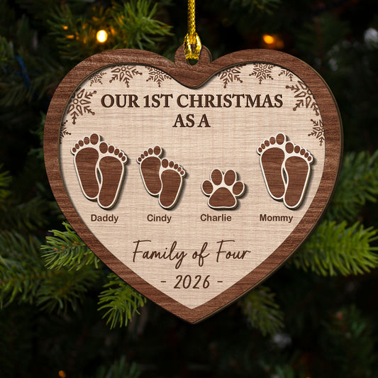 Custom Family First Christmas Ornament •  Our 1st Christmas - Personalized Freeshape 2-Layered Wood Ornament