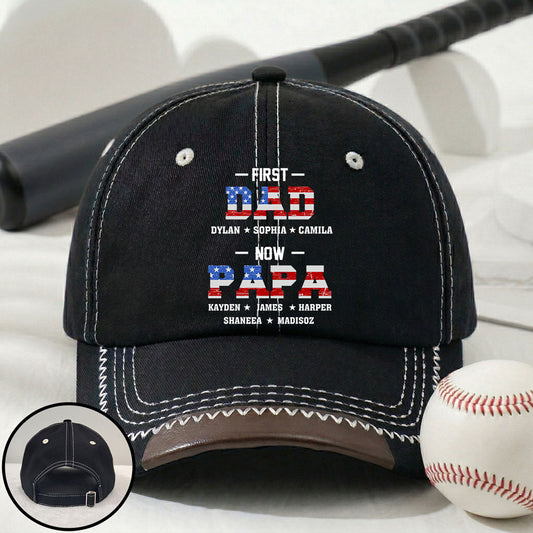 First Dad Now Papa - Personalized Custom Vintage Soft Baseball Cap