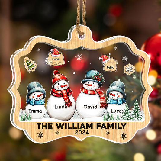 Snowman Family - Personalized Custom Acrylic Shaker Ornament