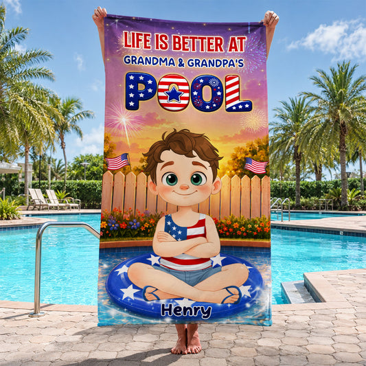 Life Is Better At Grandma & Grandpa Pool - Personalized Custom Beach Towel