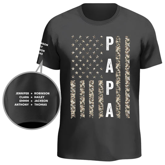 The Legend Daddy Papa - Personalized Custom Shirt With Design On Sleeve