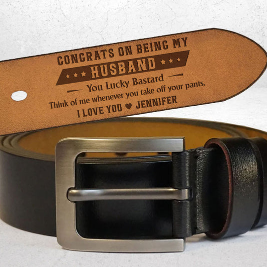 Congrats On Being My Husband - Personalized Engraved Leather Belt