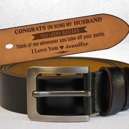 You Lucky Bastard - Personalized Engraved Leather Belt
