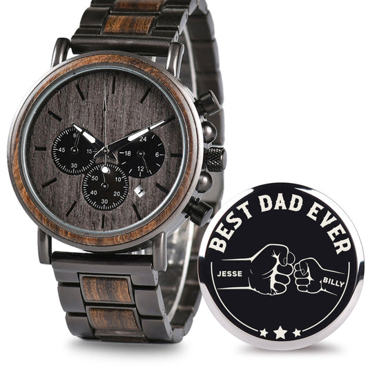 The Best Dad Ever - Personalized Engraved Wooden Watches GQ026