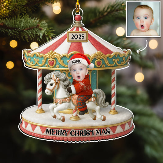 Baby Riding On A Carousel - Personalized Custom Acrylic Ornament