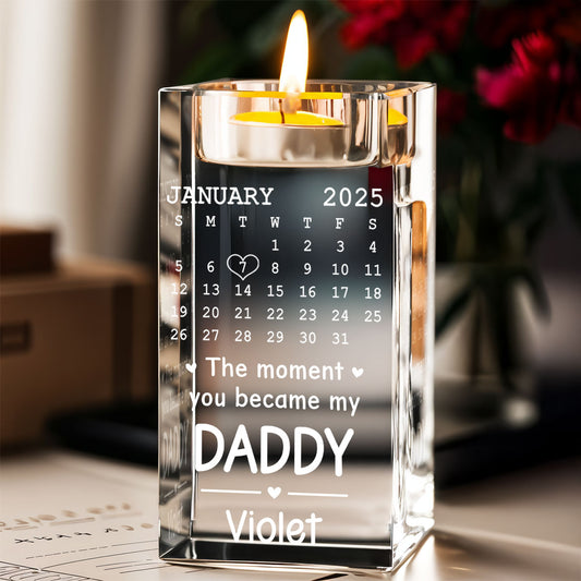 Became Daddy - Personalized Custom Engraved Crystal Candle Holder