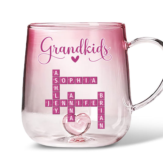 Love My Grandkids Crossword - Personalized Pink Gradient Glass Mug