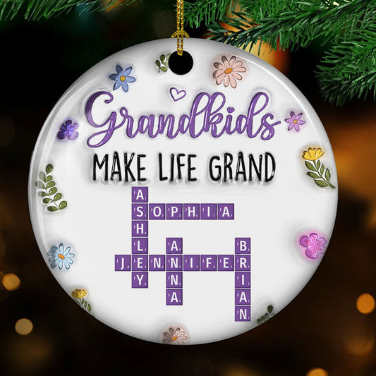 Grandkids Make Life Grand Crossword Puzzle - Personalized Custom 3D Inflated Effect Ceramic Ornament