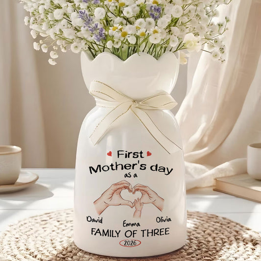 As A Family Of Three - Personalized Custom Ribbon Tie Flower Vase