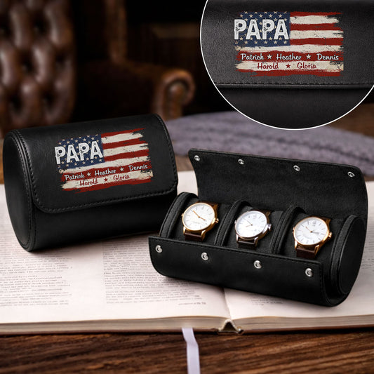American Flag Name - Personalized Custom Leather Watch Case
