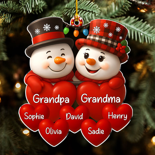 Grandma And Grandpa Hearts - Personalized Custom Acrylic Ornament