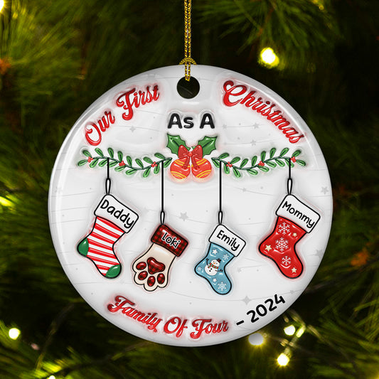 Our First Christmas As A Family - Personalized Custom 3D Inflated Effect Ceramic Ornament