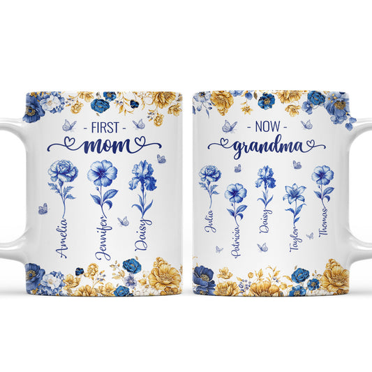 Mom Then Grandma Now Blue Toile - Personalized Custom Coffee Mug