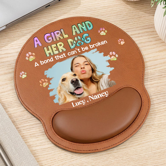 A Girl And Her Dog Photo - Personalized Custom Leather Mouse Pad