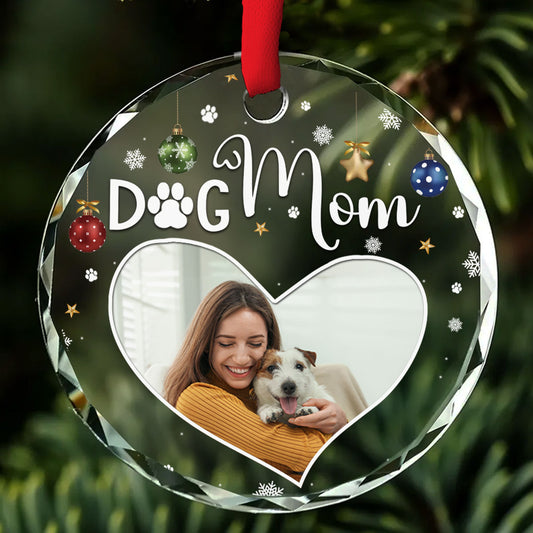 Dog Mom Photo - Personalized Custom Glass Ornament