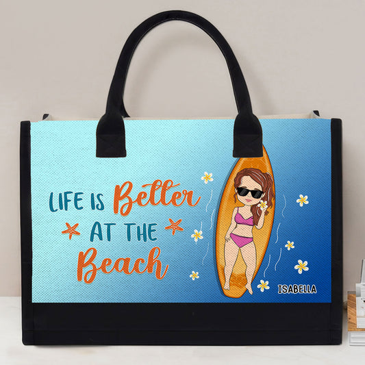 Keep Calm And Beach On - Personalized Custom Canvas Tote Bag