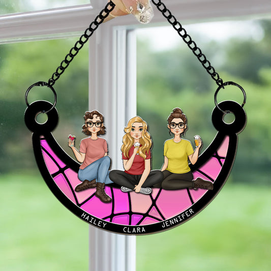 Best Friends Sitting On The Moon - Personalized Suncatcher