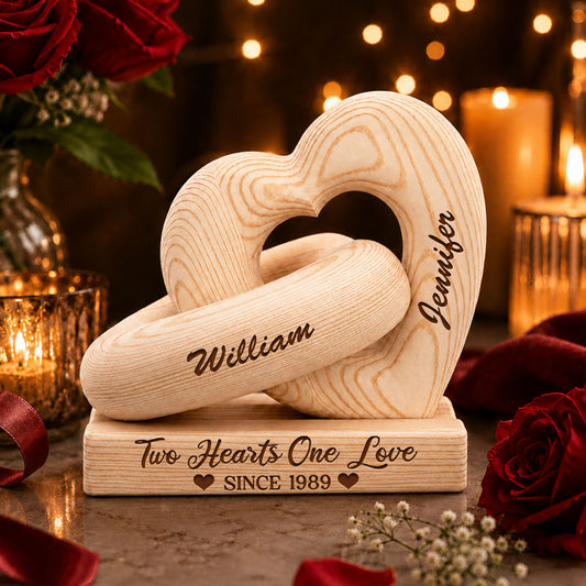 Two Hearts One Love - Personalized Heart Sculpture With Base