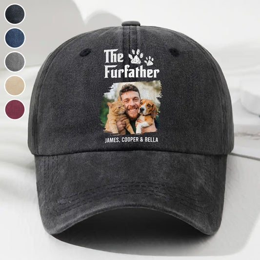 Cool Fur Father Retro Photo - Personalized Custom Vintage Washed Denim Cap