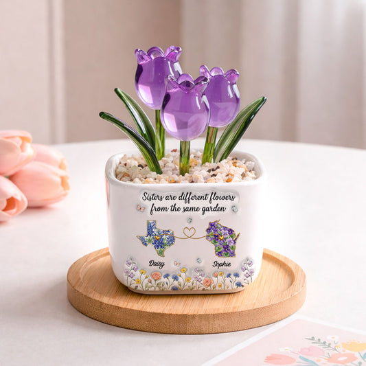 Different Flowers Forever Connected - Personalized Glass Everlasting Tulips