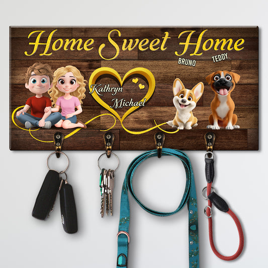 Sweet Dog And Human Family - Personalized Custom Wooden Key Holder