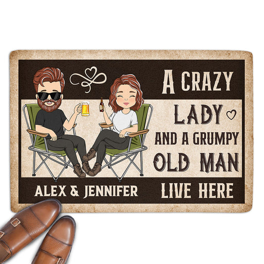 A Crazy Lady And A Grumpy Man - Personalized Custom Doormat