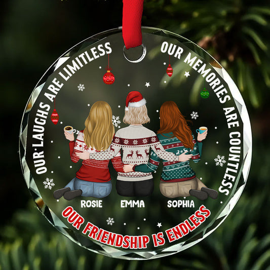 Our Friendship Is Endless - Personalized Custom Glass Ornament