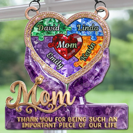 Precious Puzzle Heart Grandma - Personalized Custom Suncatcher